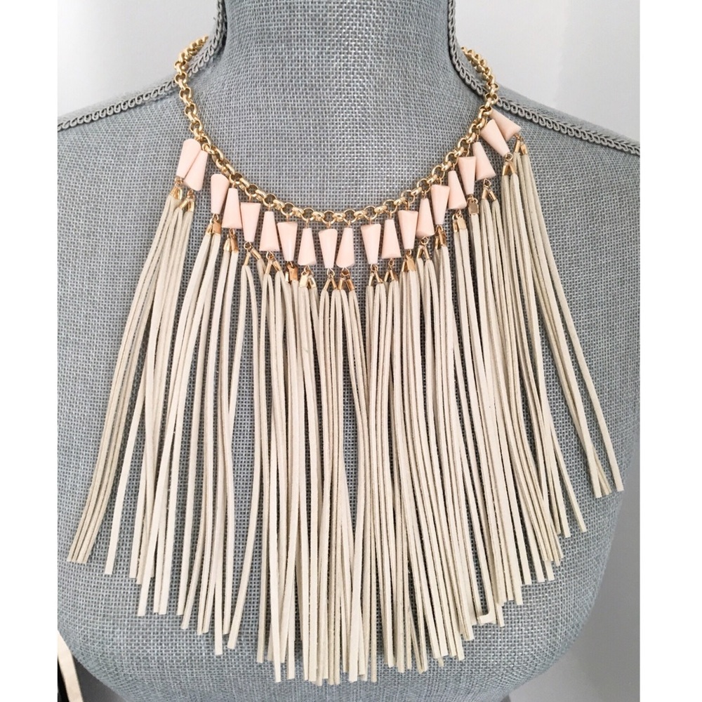 Tabitha suede tassel oversized statement necklace - Picture 4 of 6